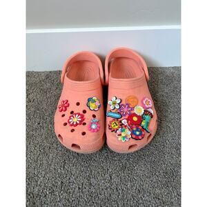 Womens Pink Crocs Sandals with Charms- Size 8
